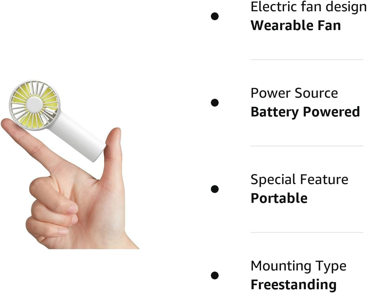 Mini Fan Battery Operated Handheld Fan with 2000 Mah Battery or USB Powered Personal Mini Fan,3 Speeds,Enhanced Airflow, Rechargeable Quiet Pocket Fan for Home,Outdoor-White