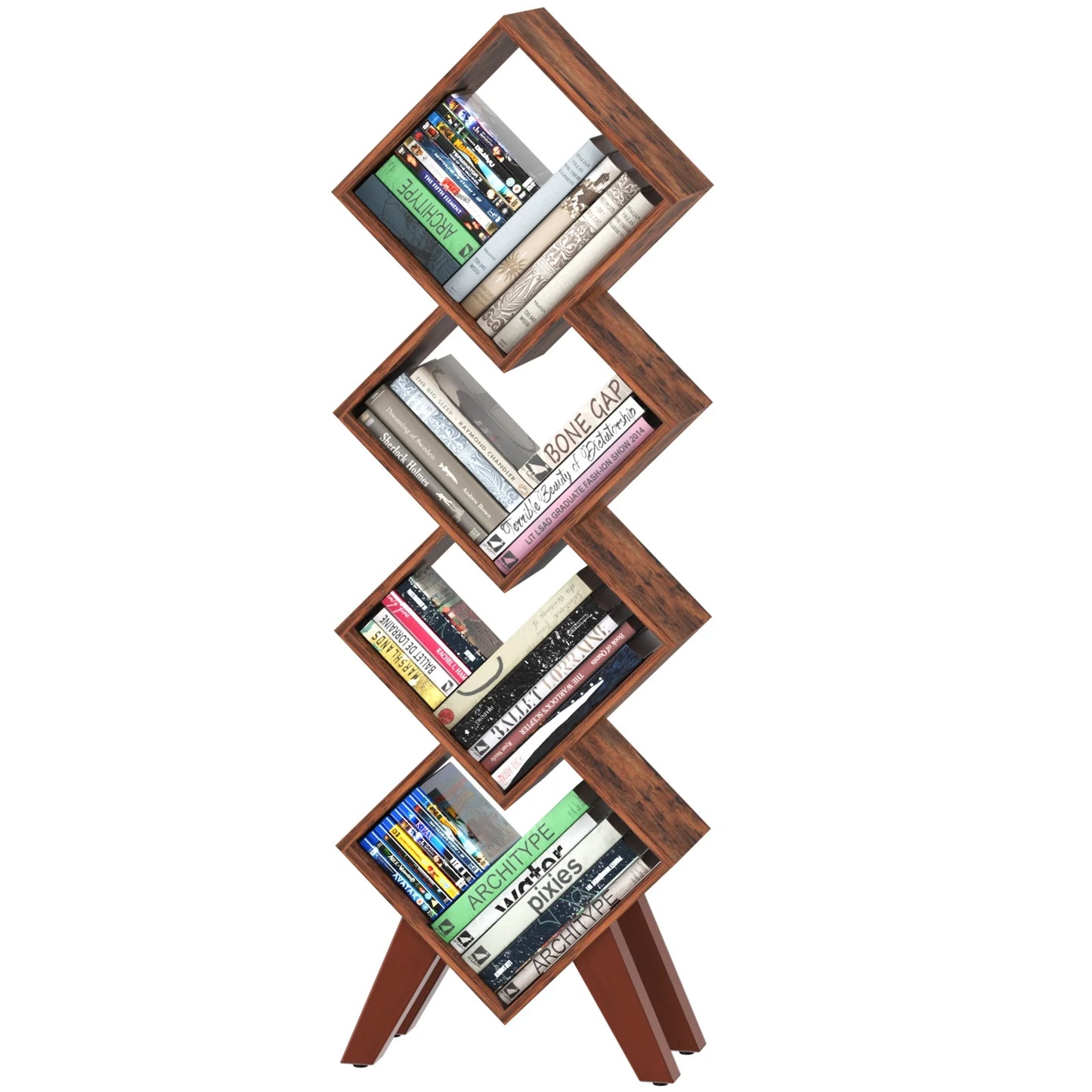 Black Bookshelf, Wood Small Bookcase 4-Tier Book Shelf, Tall Bookcases Book Organizer, Modern Bookshelves Floor Standing for Cds/Books in Small Spaces, Living Room, Home Office, Bedroom