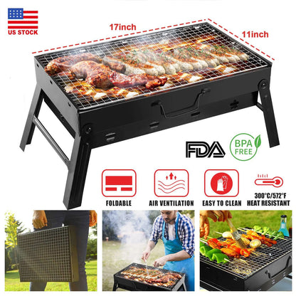 Barbecue Grill, Charcoal Grill Folding Portable Lightweight Barbecue Grill Tools for Outdoor Grilling Cooking Camping Hiking Picnics Tailgating Backpacking Party