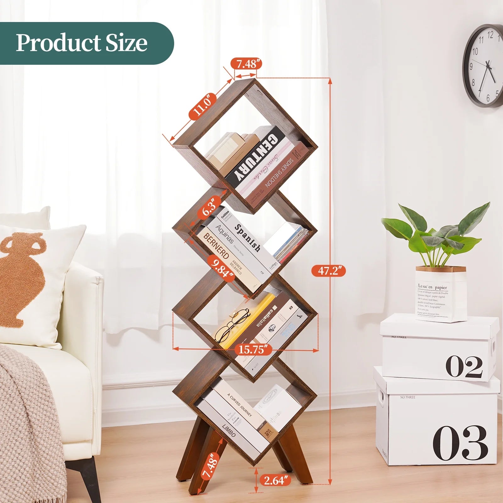 Black Bookshelf, Wood Small Bookcase 4-Tier Book Shelf, Tall Bookcases Book Organizer, Modern Bookshelves Floor Standing for Cds/Books in Small Spaces, Living Room, Home Office, Bedroom