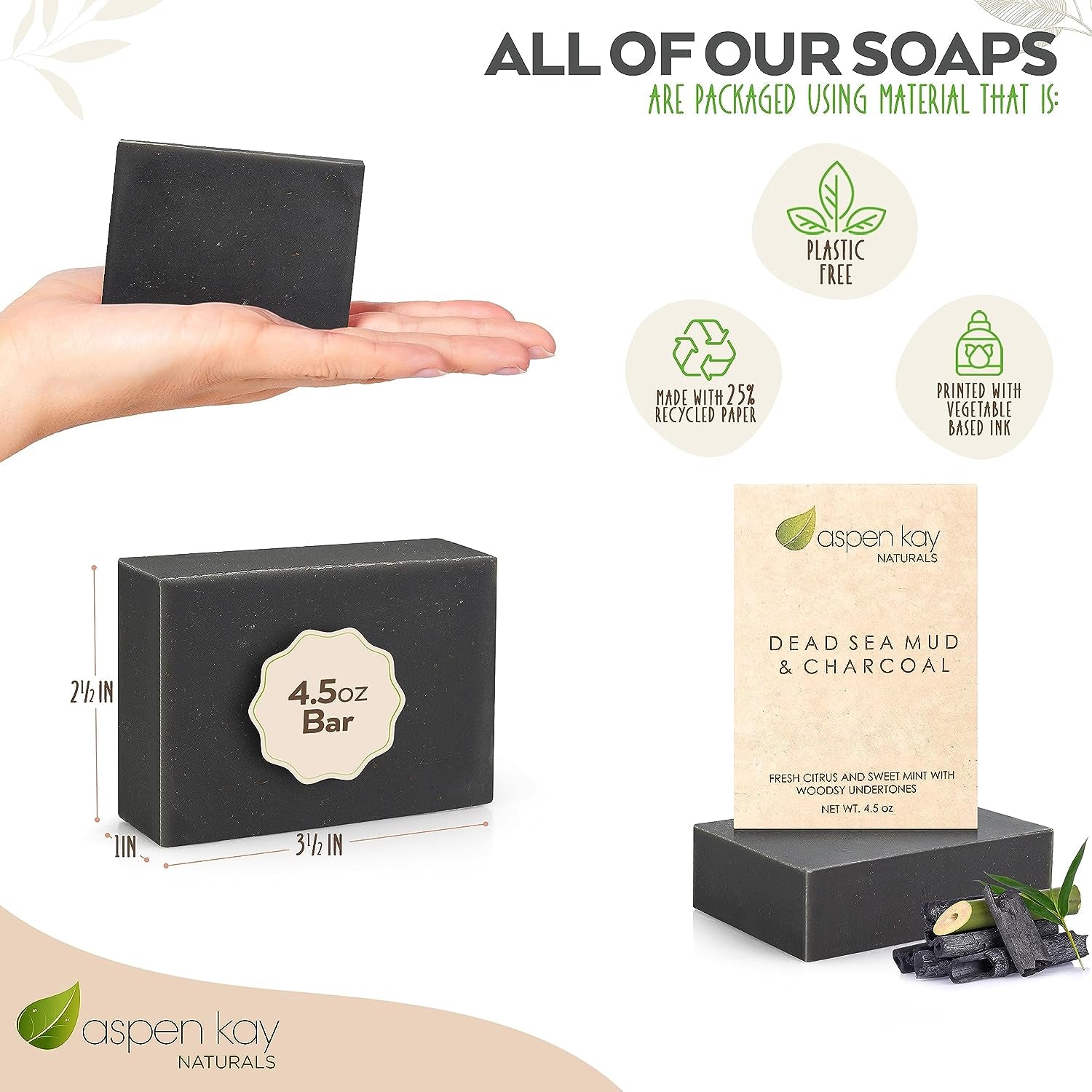 Dead Sea Mud Soap Bar Natural & Organic Ingredients. with Activated Charcoal & Therapeutic Grade Essential Oils. Face Soap or Body Soap. for Men, Women & Teens. Chemical Free. 4.5 Oz Bar