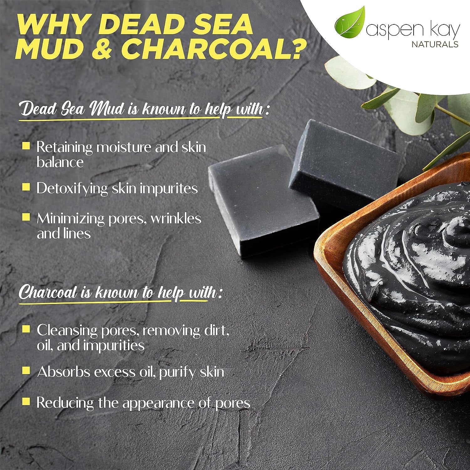 Dead Sea Mud Soap Bar Natural & Organic Ingredients. with Activated Charcoal & Therapeutic Grade Essential Oils. Face Soap or Body Soap. for Men, Women & Teens. Chemical Free. 4.5 Oz Bar